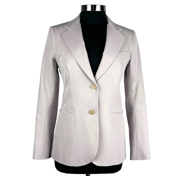 THEORY BEIGE NOTCHED COLLAR DOUBLE BUTTON DOWN STRETCH BLAZER JACKET - Picture 2 of 15